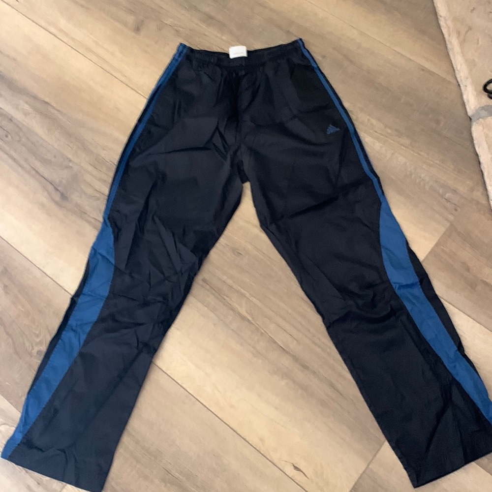 Adidas track pants black with blue stripes